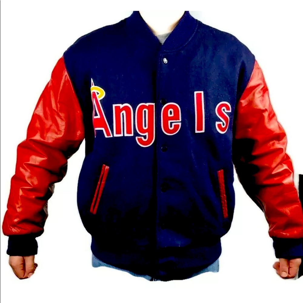Anaheim Angels VTG MLB LRG Bomber Jacket Leather Wool